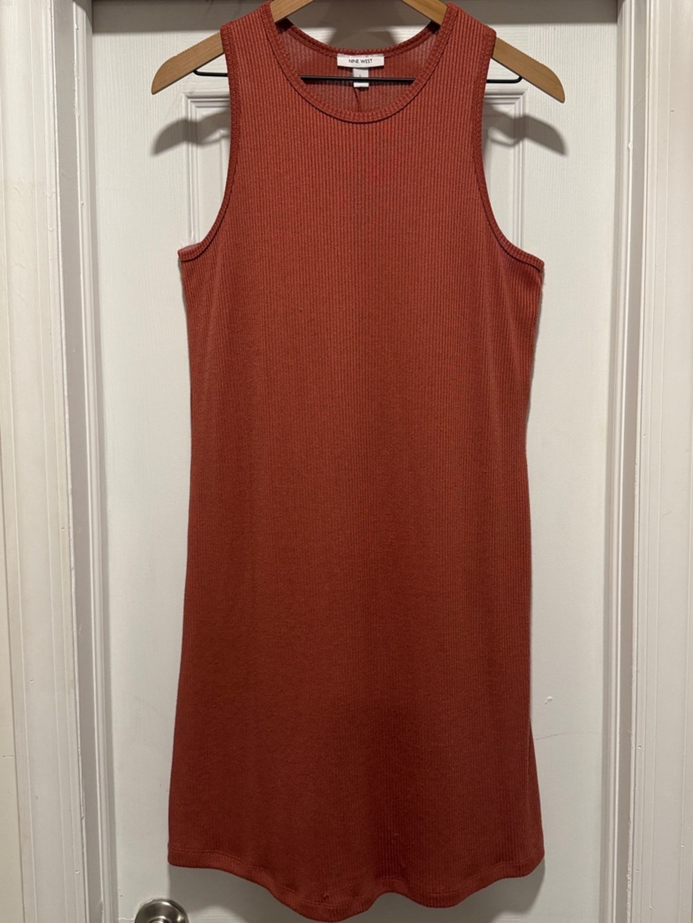 Nine West Sleeveless Ribbed Midi Dress in Rust